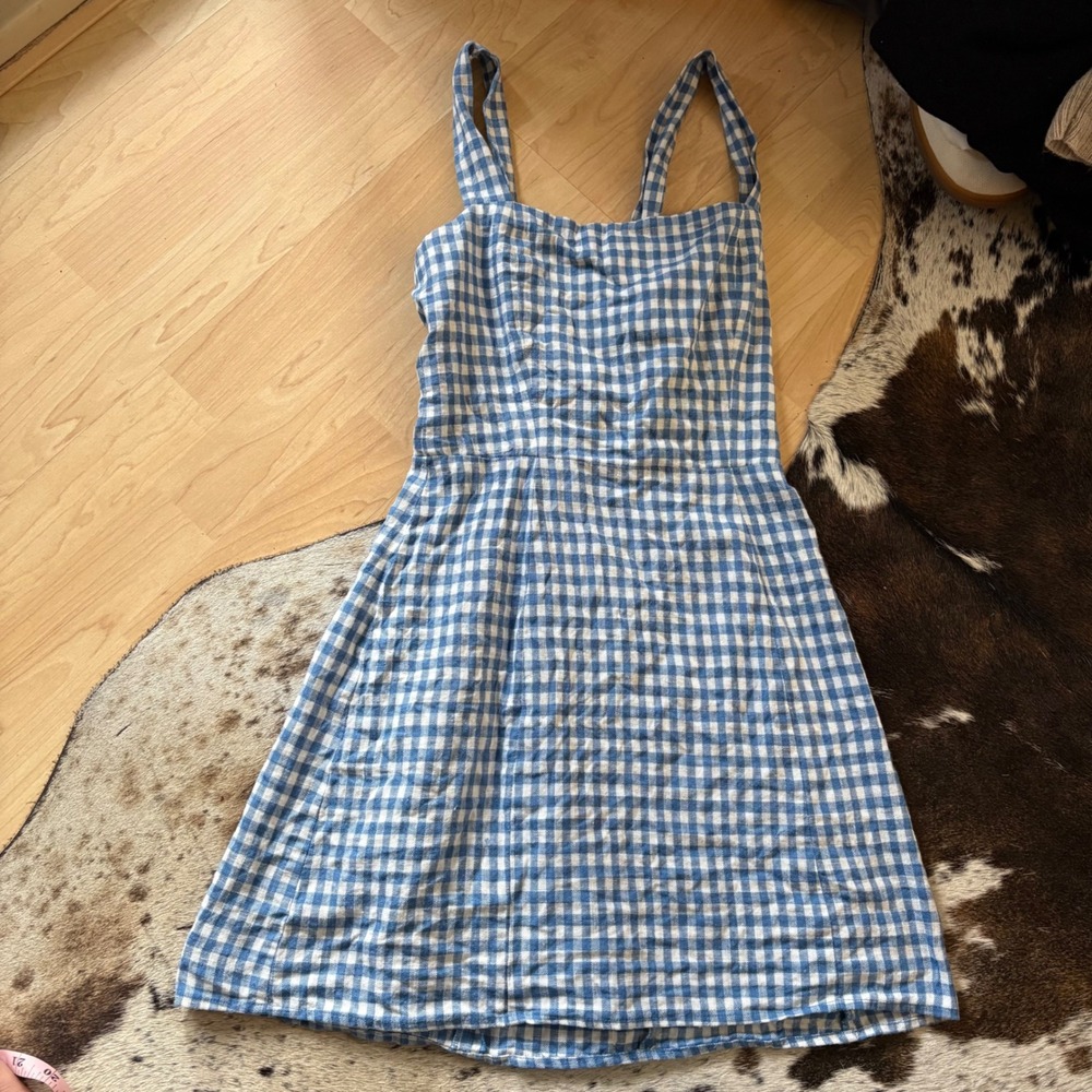 REFORMATION Brigitte linen dress Mini Gingham Blue Size 0 - Picture 4 of 9